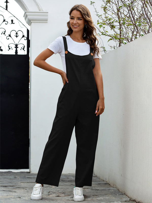 Women's Woven Retro Casual Long Overalls