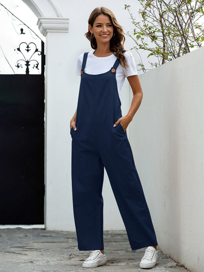 Women's Woven Retro Casual Long Overalls