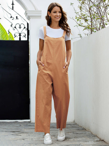 Women's Woven Retro Casual Long Overalls