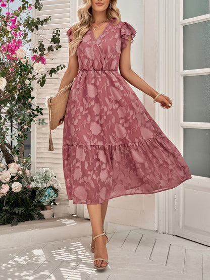 Women's Ruffle Sleeve Floral Patterned Dress