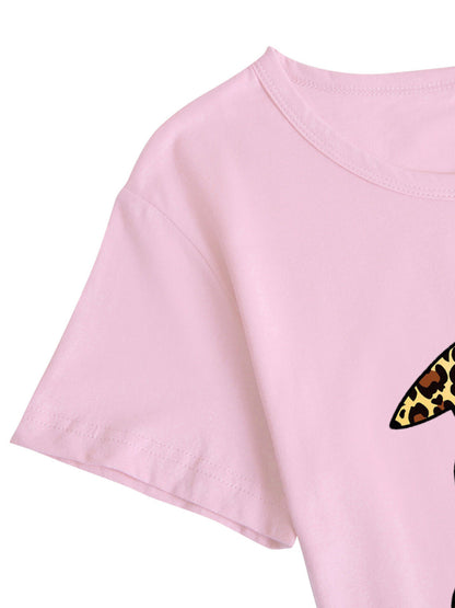 Leopard Bunny Cute Round Neck T-Shirt