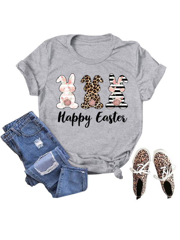 Women's Easter Bunny HAPPY EASTER Letter Print Short Sleeve T-Shirt