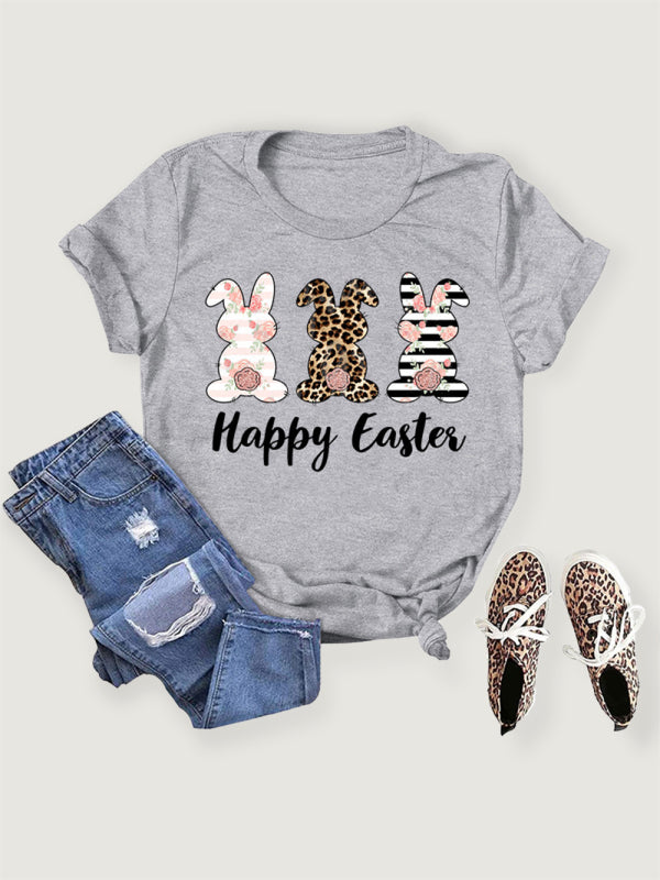 Women's Easter Bunny HAPPY EASTER Letter Print Short Sleeve T-Shirt