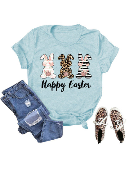 Women's Easter Bunny HAPPY EASTER Letter Print Short Sleeve T-Shirt