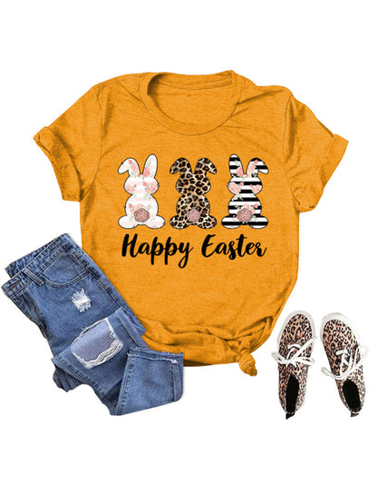 Women's Easter Bunny HAPPY EASTER Letter Print Short Sleeve T-Shirt