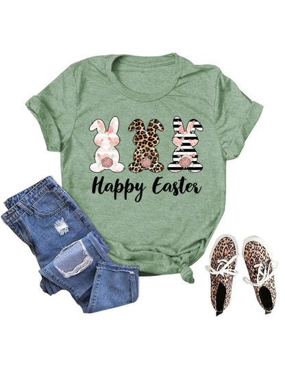 Women's Easter Bunny HAPPY EASTER Letter Print Short Sleeve T-Shirt