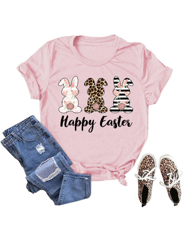 Women's Easter Bunny HAPPY EASTER Letter Print Short Sleeve T-Shirt