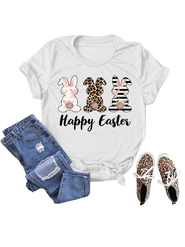 Women's Easter Bunny HAPPY EASTER Letter Print Short Sleeve T-Shirt