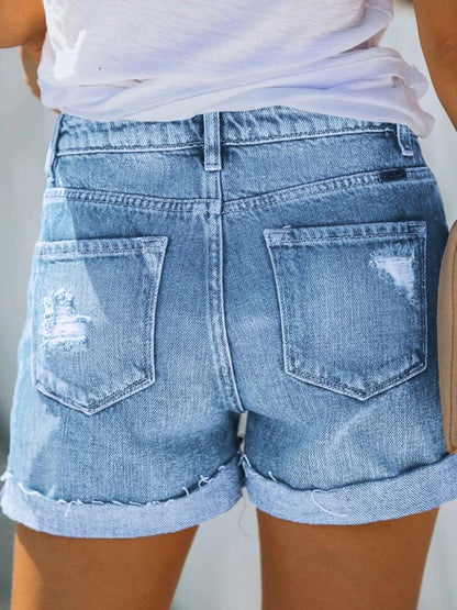 Women's Stretch Ripped Denim Shorts