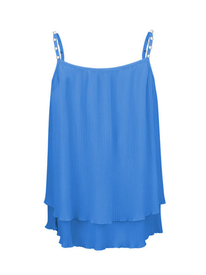 Women's New Chiffon Pleated Pearl Camisole Top