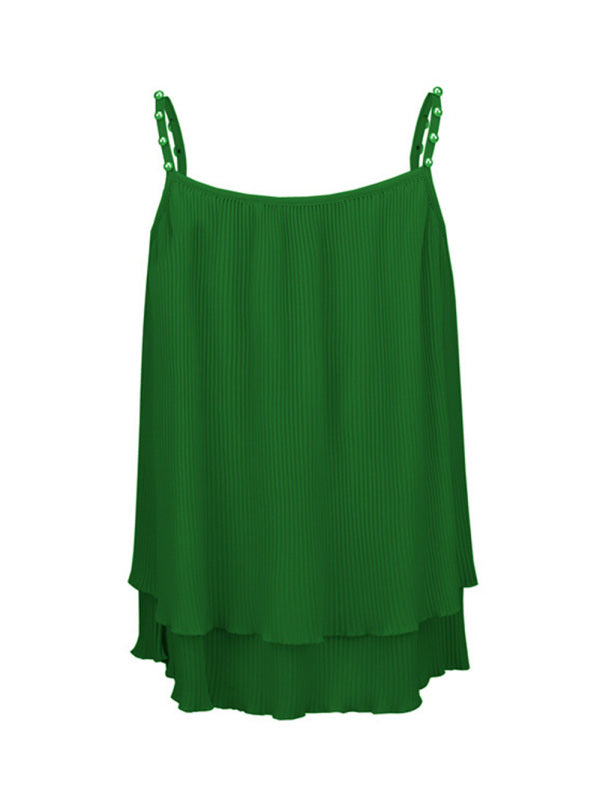 Women's New Chiffon Pleated Pearl Camisole Top