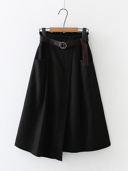 Women's pocket high waist slimming irregular mid length skirt