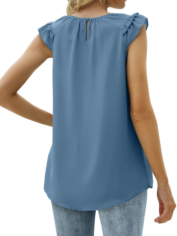 Women's Pleated Sleeveless Tank Top Chiffon Shirt