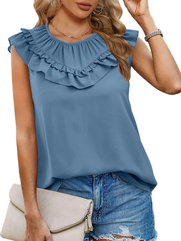 Women's Pleated Sleeveless Tank Top Chiffon Shirt