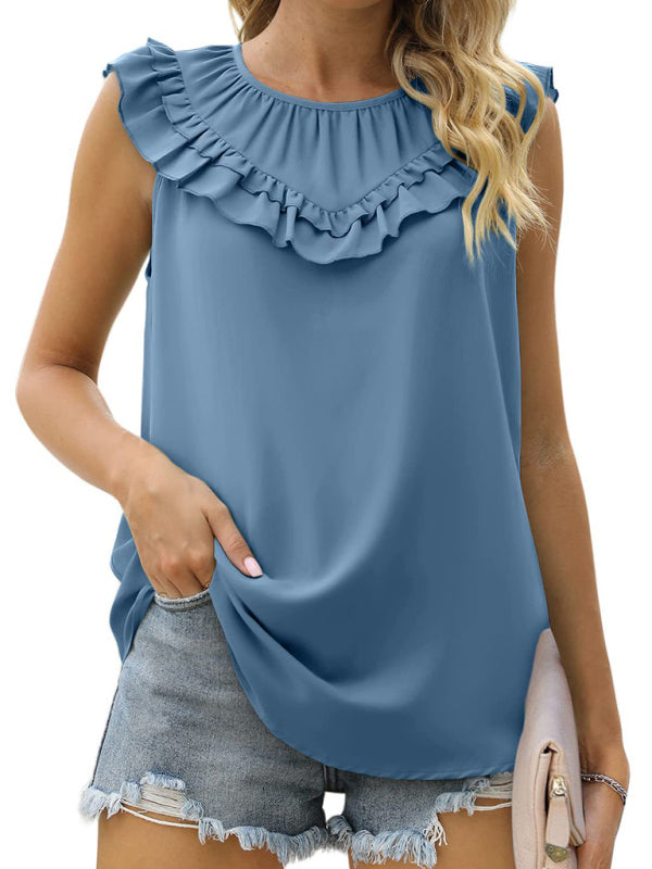 Women's Pleated Sleeveless Tank Top Chiffon Shirt