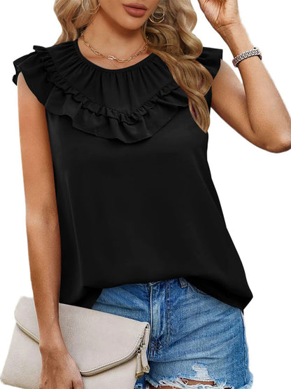 Women's Pleated Sleeveless Tank Top Chiffon Shirt