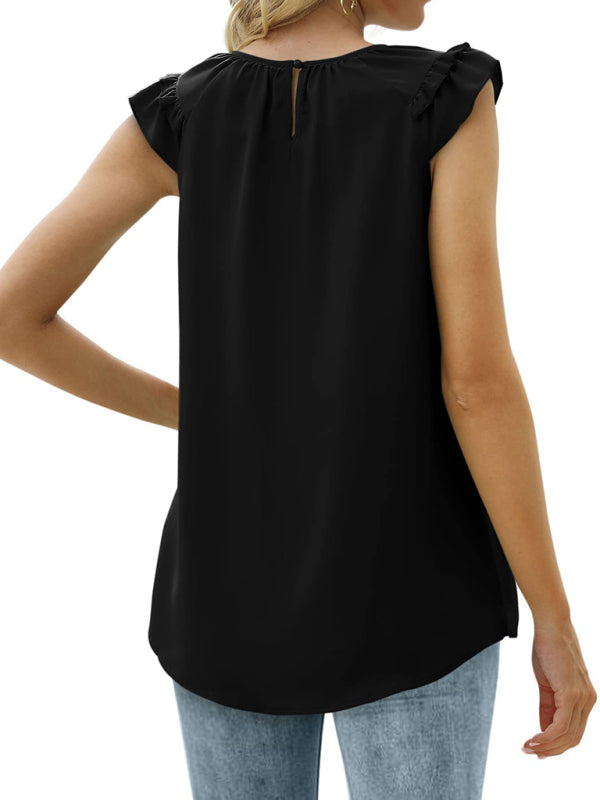 Women's Pleated Sleeveless Tank Top Chiffon Shirt