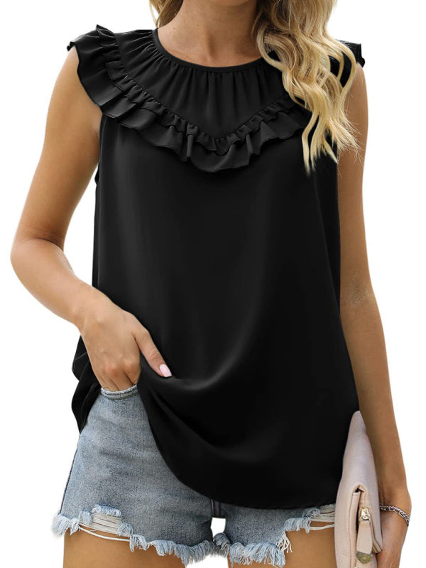 Women's Pleated Sleeveless Tank Top Chiffon Shirt