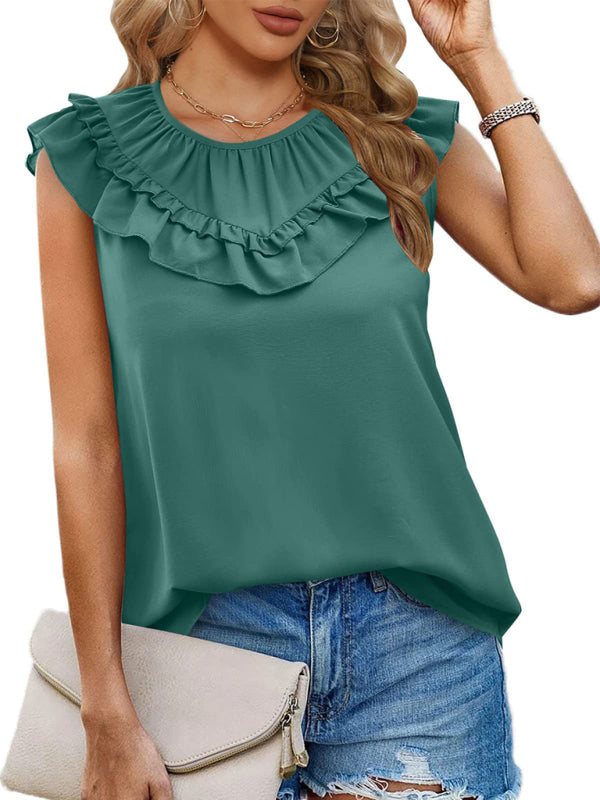 Women's Pleated Sleeveless Tank Top Chiffon Shirt