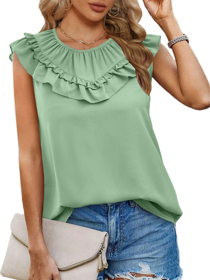 Women's Pleated Sleeveless Tank Top Chiffon Shirt