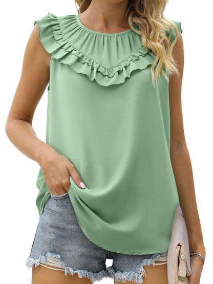 Women's Pleated Sleeveless Tank Top Chiffon Shirt