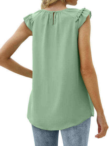 Women's Pleated Sleeveless Tank Top Chiffon Shirt