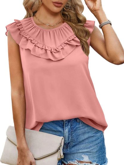 Women's Pleated Sleeveless Tank Top Chiffon Shirt