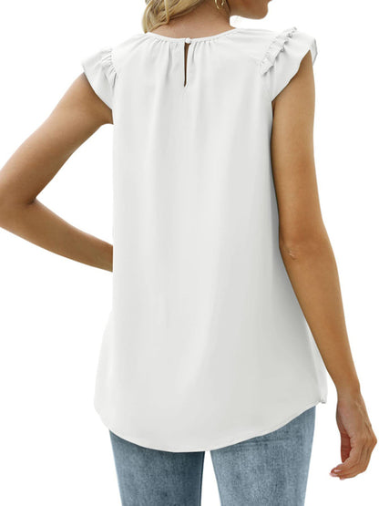 Women's Pleated Sleeveless Tank Top Chiffon Shirt