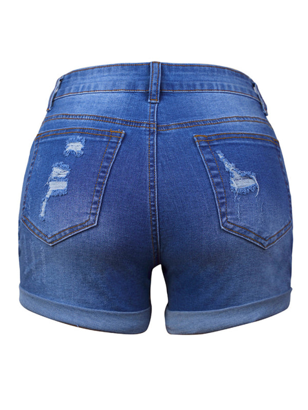 DESTROYED HIGH STRETCH DENIM SHORTS