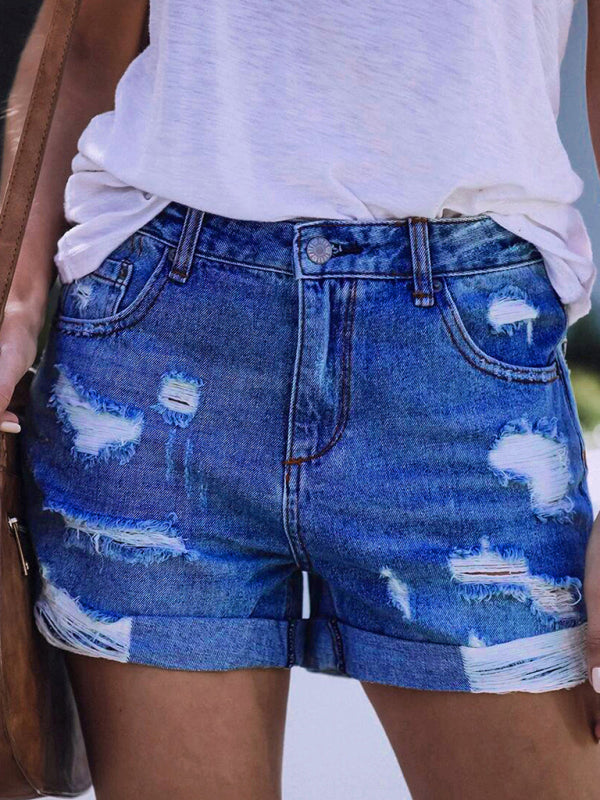 DESTROYED HIGH STRETCH DENIM SHORTS