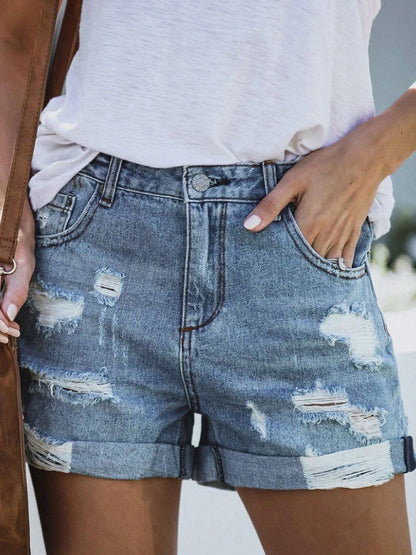 DESTROYED HIGH STRETCH DENIM SHORTS