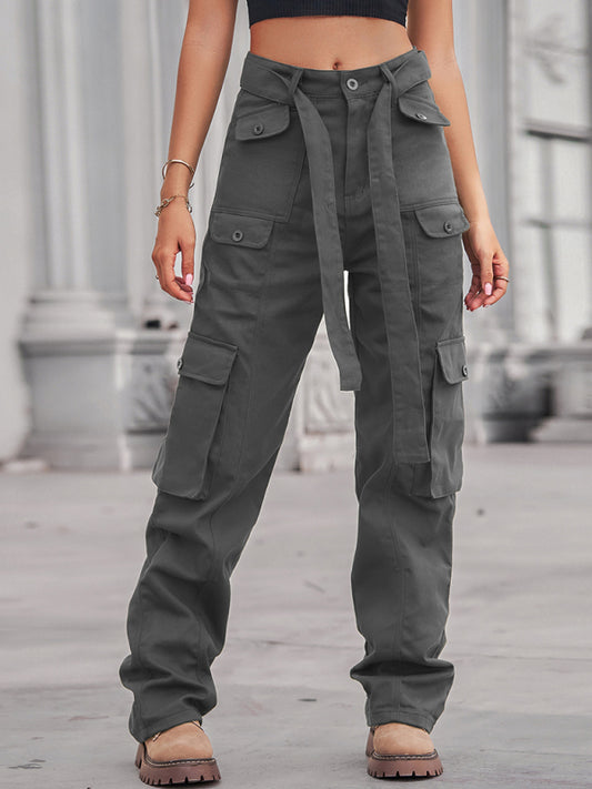 New washed denim multi-pocket heavy industry casual overalls trousers