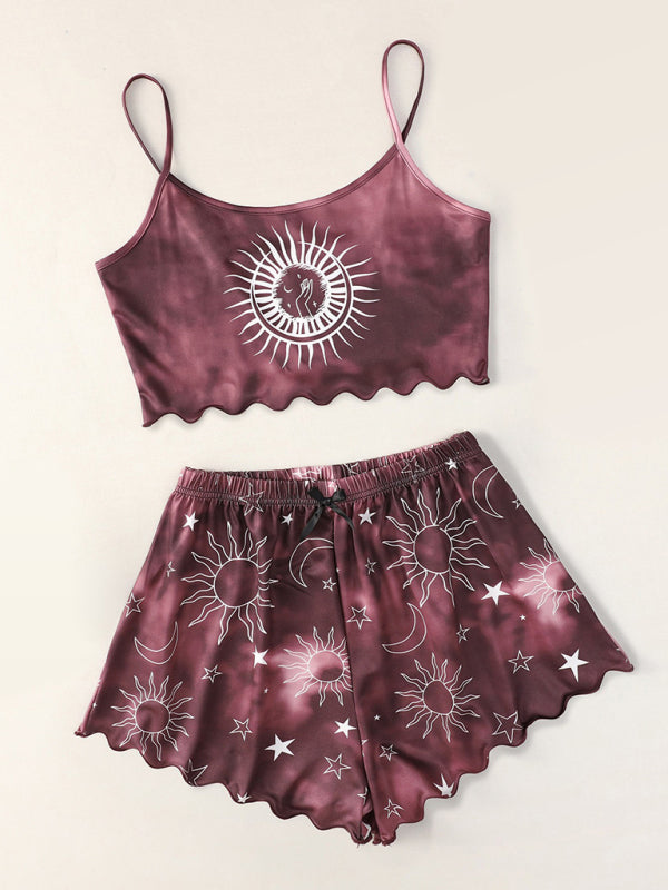 Women's Tie-Dye Xingyue Printing Camisole Top + Shorts Homewear Set