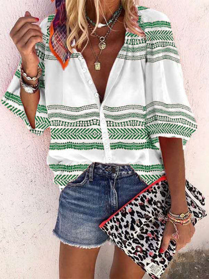 Casual striped printed shirt women's tops women's clothing