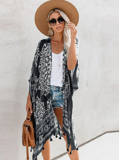 Bohemian Print Tassel Swimwear Cover-Up