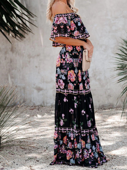 New one-shoulder printed long swing dress