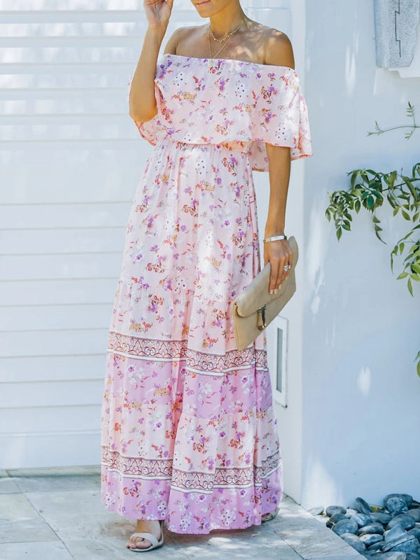 New one-shoulder printed long swing dress