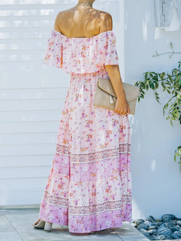 New one-shoulder printed long swing dress