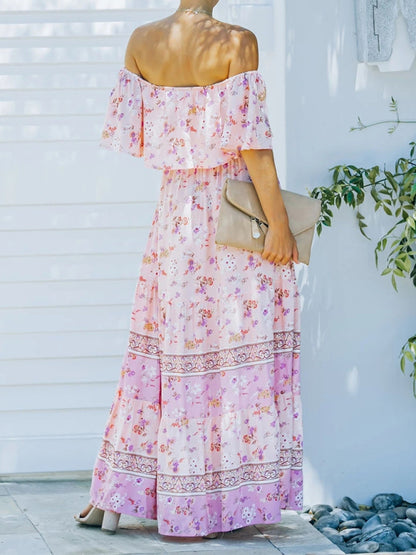 New one-shoulder printed long swing dress