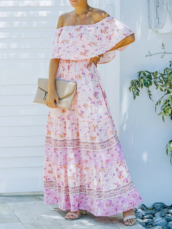 New one-shoulder printed long swing dress