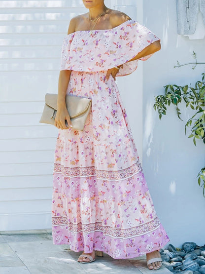 New one-shoulder printed long swing dress