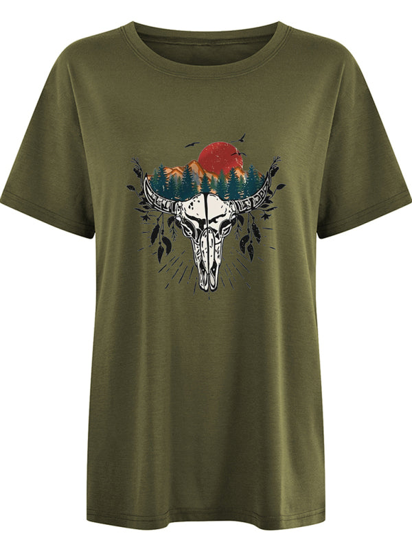 Women's Western Bullhead Print Short Sleeve T-Shirt