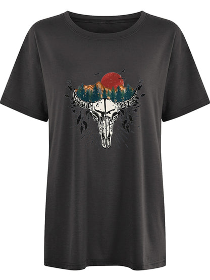 Women's Western Bullhead Print Short Sleeve T-Shirt