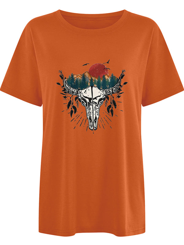 Women's Western Bullhead Print Short Sleeve T-Shirt