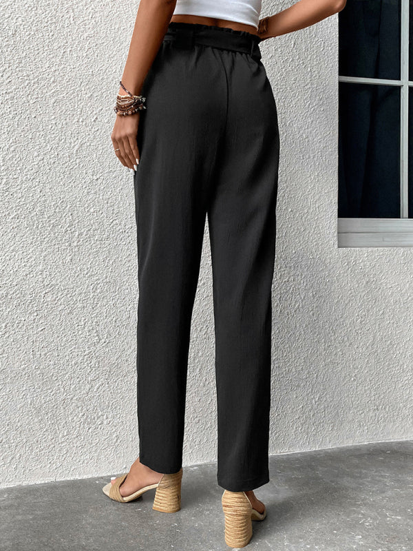 Women High-Waist Tie Belt Loose Pants