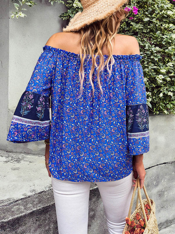 Women's Bohemian Print Loose Off Shoulder Shirt