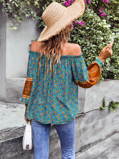 Women's Bohemian Print Loose Off Shoulder Shirt