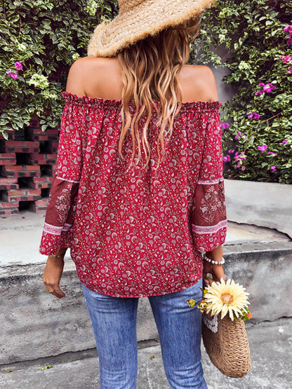 Women's Bohemian Print Loose Off Shoulder Shirt