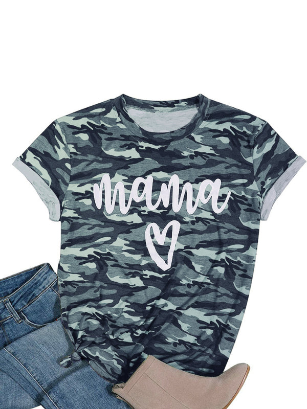 Women's mama print camouflage pullover T-shirt