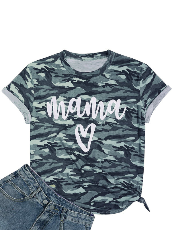 Women's mama print camouflage pullover T-shirt